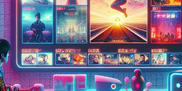 A stylish character enjoys a modern Japanese adult film platform in a cozy, tech-savvy living room.