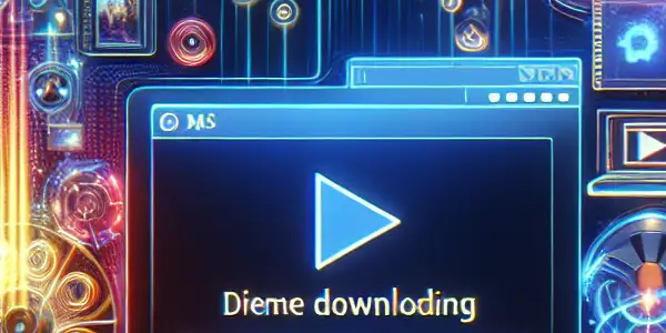 A futuristic digital interface depicting a high-tech downloading experience with vibrant colors and abstract multimedia elements.