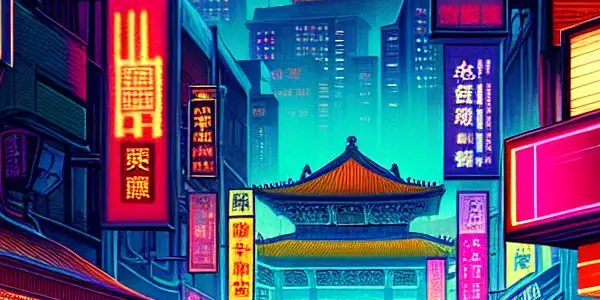 A vibrant Taiwanese nightlife scene with neon lights, silhouettes of people, and a cinema marquee showcasing adult film titles.